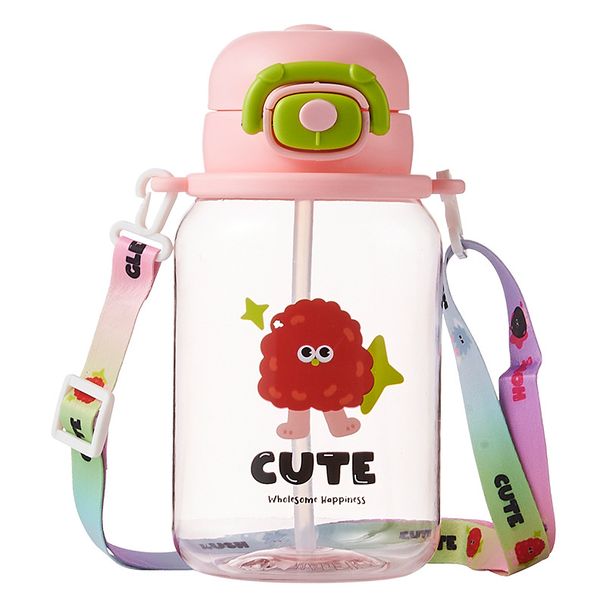 Fuxing Children's Cute Cartoon Water Bottle Outdoor Crossbody Straw Summer Student Portable Pop-up Lid Space Cup_desvips.com