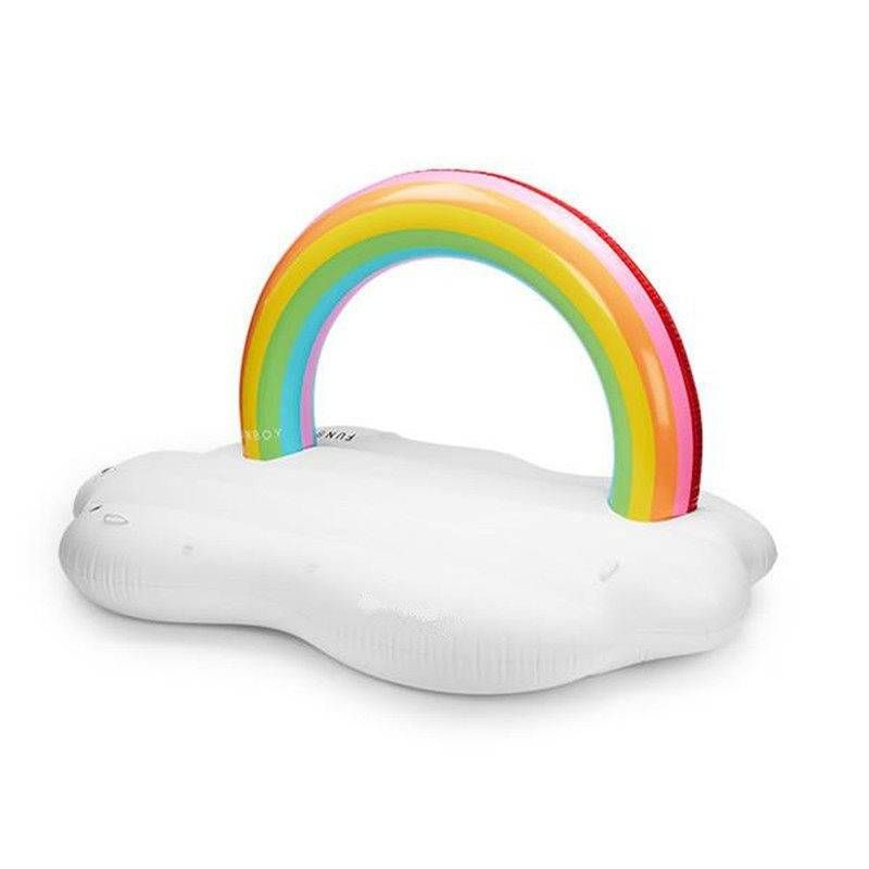 Swimming Rings Super Large Thickened Rainbow Island Water Floating Bed Rainbow Cloud Inflatable Floating Drainage Floating Lounge Chair Swimming Ring_desvips.com