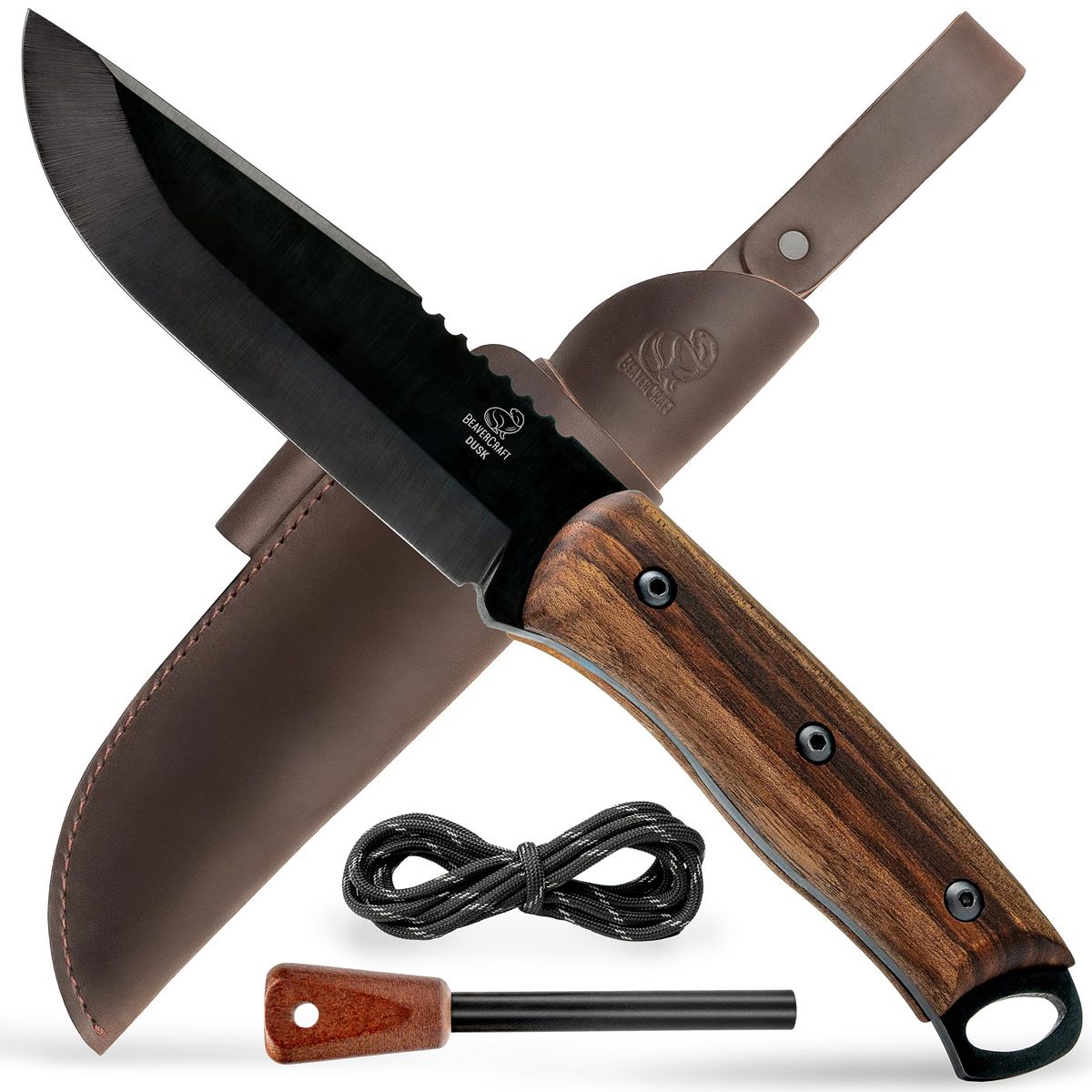 BeaverCraft Bushcraft Knife With 5-inch Fixed Carbon Steel Blade, Full Tang Construction, Fire Starter, And Leather Sheath - 9.8-inch Overall Length F_desvips.com