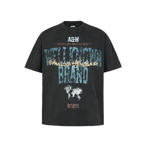 Trendy Pure Cotton Painted Washed Vintage Short T Shirt Summer Half Sleeve American Style Printed Loose Tee Top_desvips.com