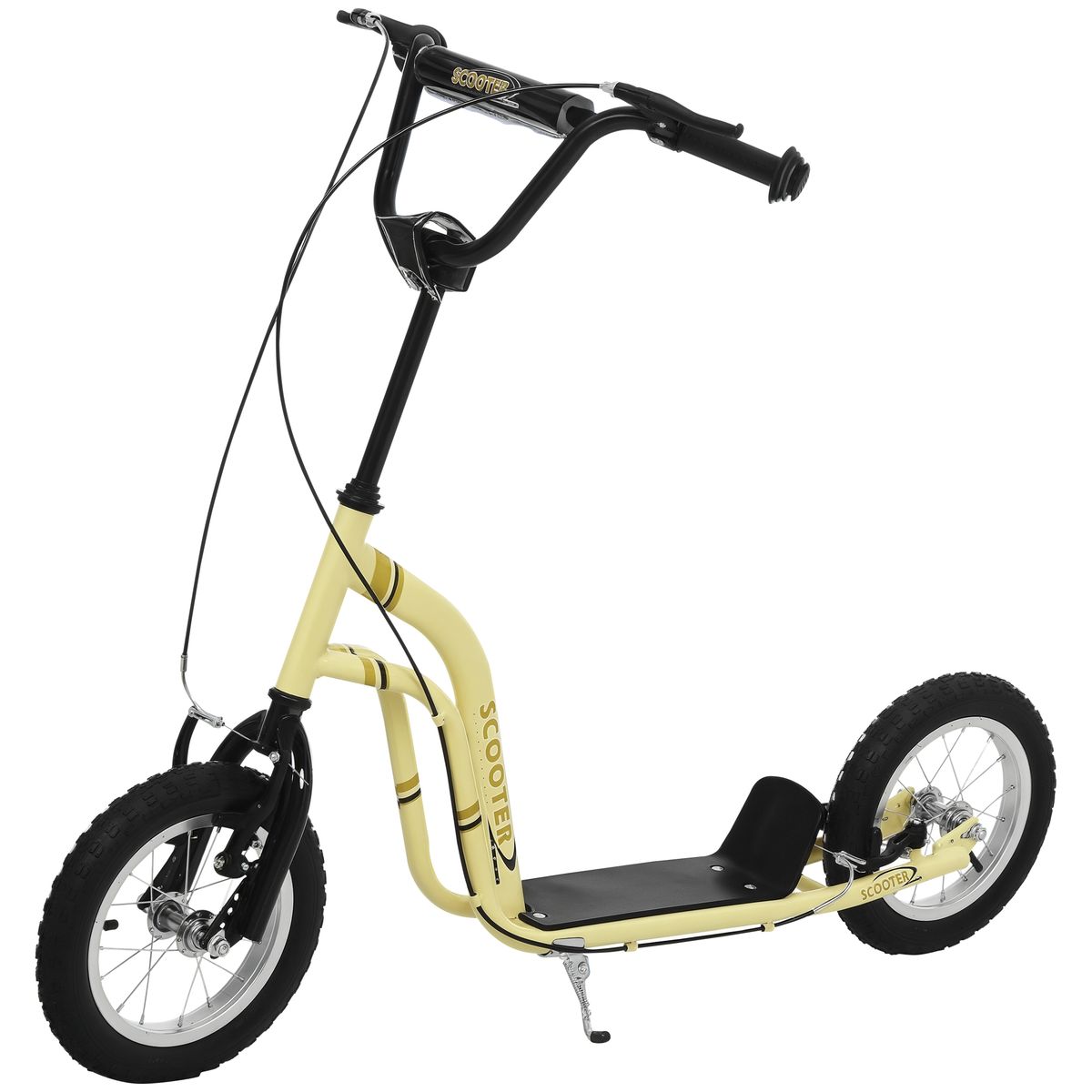 Kinderroller Scooter Tretroller Mit Verstellbarem Lenker, Großen Rädern Und Handbremse Kickscooter 12 Zoll Cityroller Für Jungen Und Mädchen Ab 5 Jahre Bis 100 Kg Metall Beige_desvips.com
