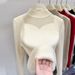 Women's Fleece-Lined Knit Sweater Winter Thick Warm Pullover Semi-Turtleneck Long Sleeve Casual Solid Color_desvips.com