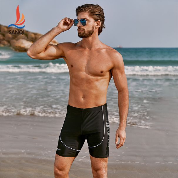 2024 Summer New Professional Men's Trunks Adult Five-Point Swim Shorts Anti-Embarrassment Flat-Cut Racing Swimwear Set_desvips.com