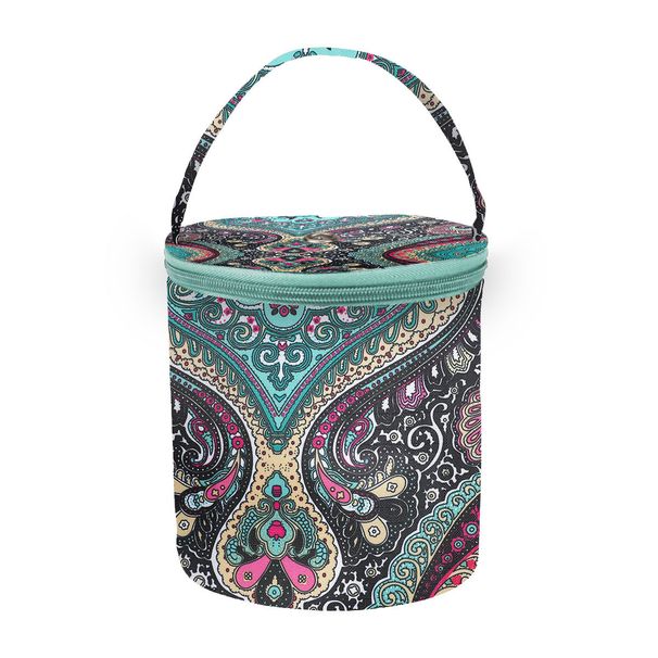 Extra Large Knitting Backpack Waterproof Yarn Organizer With Cashew Flower Print Multi Pocket Crochet Tool Bag For Travel Craft Storage_desvips.com