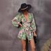 Women's Clothing flower long-sleeved shorts V-neck jumpsuit_desvips.com