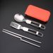 304 Stainless Steel Foldable Chopsticks Spoon Portable Travel Student Outdoor Camping Cutlery Set Of Three_desvips.com
