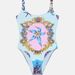 Beach Vacation Print One-Piece Conservative Swimsuit Bathing Suit Tummy Covering Hot Spring_desvips.com