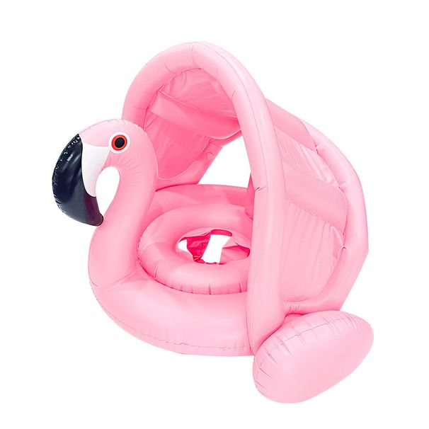 Kids Inflatable Swim Ring With Canopy & Handles - Anti-Tip Design For Ages 3-8 (Cartoon Print Non-Slip Seat Quick Inflation Includes Repair Patch)_desvips.com