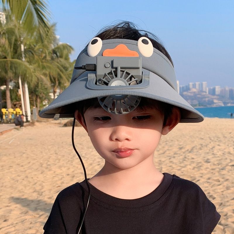 Children's With Electric Fan Summer Sunshade Sun Protection Outdoor Wide Brim Visor For Boys And Girls Baby Hat_desvips.com