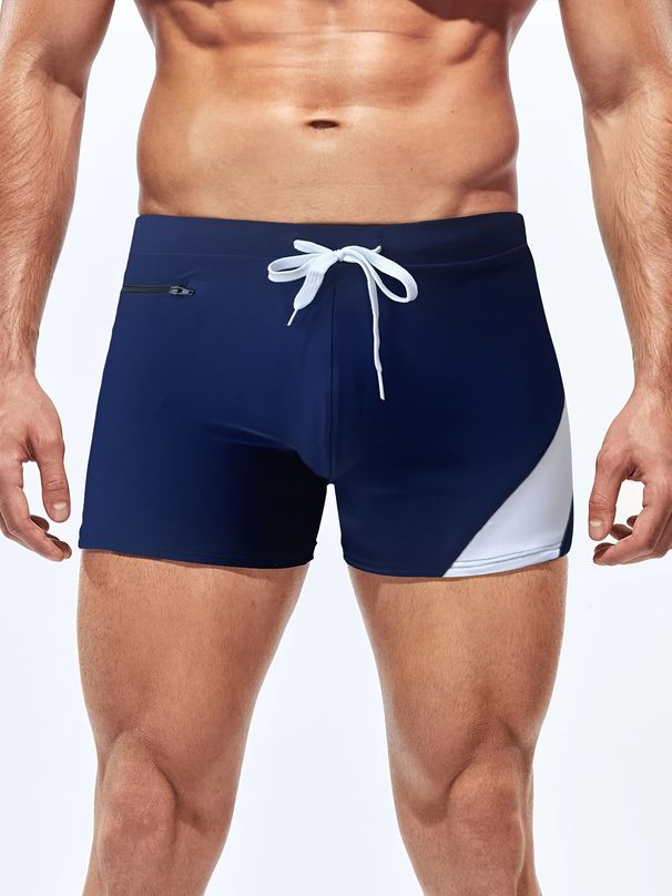 Men's Quick-Dry Swim Trunks With Zipper & Drawstring - Solid Color & Slim Fit For Beach & Pool (Anti-Slip & Secure Fit)_desvips.com