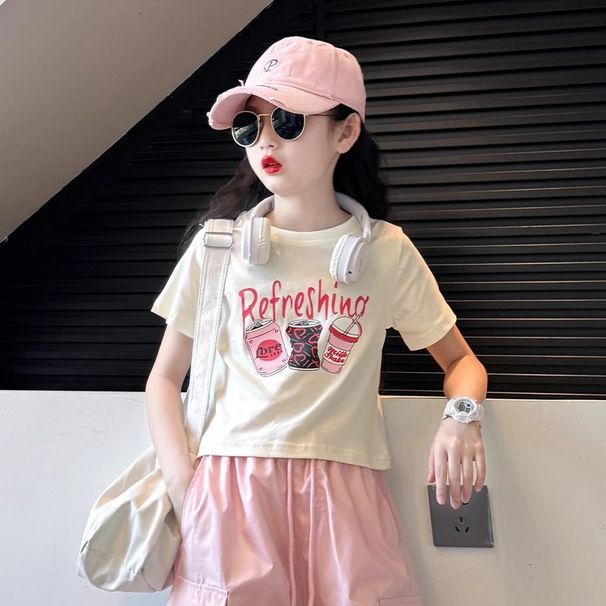 Girls' 2025 New Style Big Kids Summer Trendy Cargo Pants Set Children's Cool Two-Piece Outfit Cross-Border_desvips.com