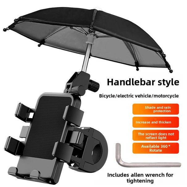 Scooter Delivery Motorcycle Electric Bike Bicycle Riding Phone Navigation Holder With Integrated Small Umbrella_desvips.com