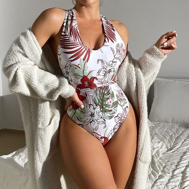 Women's Floral Print One-Piece Swimsuit - Sexy High-Cut Monokini With Adjustable Straps & Tummy Control (Quick Dry & UPF 50+)_desvips.com