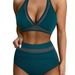 One-piece Swimsuit Sexy Hollow Solid Color Bikini Swimsuit Mesh Splicing High-waisted Off-the-neck One-piece Swimsuit_desvips.com