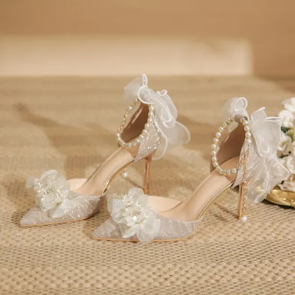 The New Style Sparkles The Pearl Chain Crystal Shoe Large Size Feeg High-heeled Shoes_desvips.com