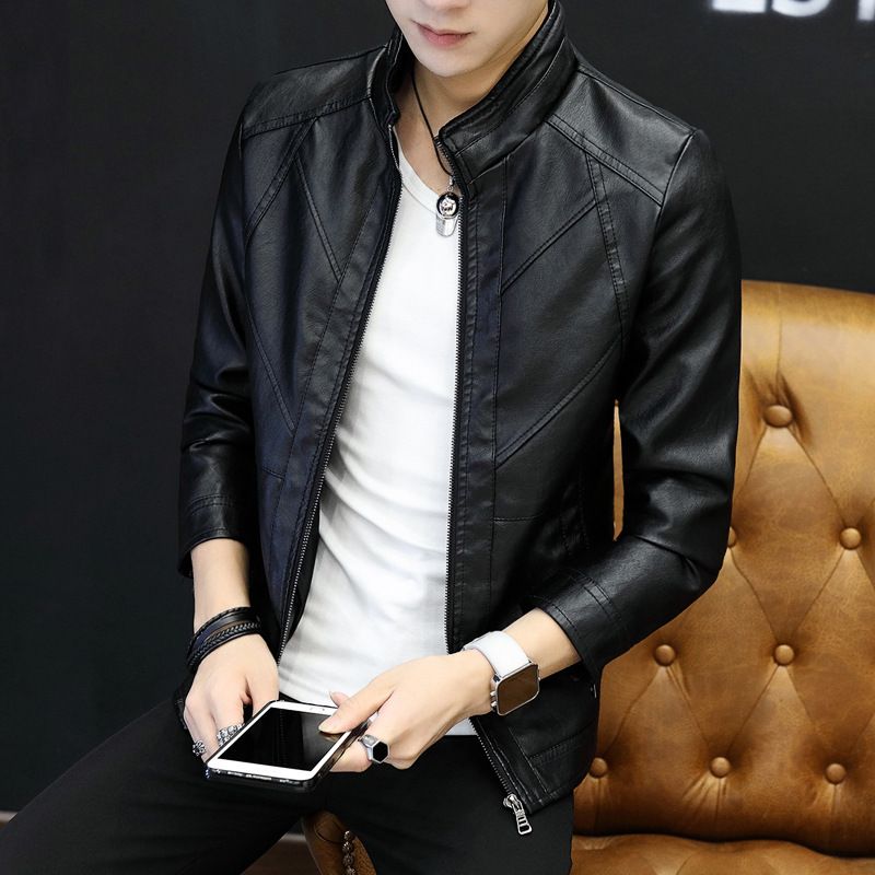 Men's Clothing Autumn and Winter Men's PU Leather Jacket Men's Thin Casual Men's Jacket Stand Collar Slim Leather Jacket Youth_desvips.com