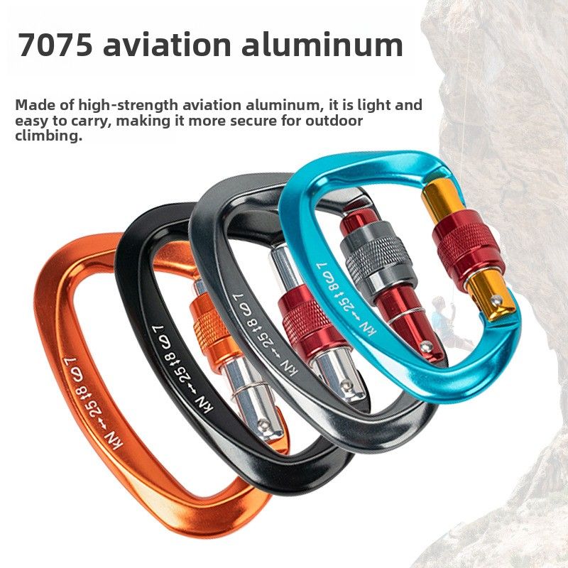 D-shaped Carabiner Main 25KN Climbing Quickdraw 7075 Aviation Aluminum Buckle Camping Equipment Hammock Lock_desvips.com
