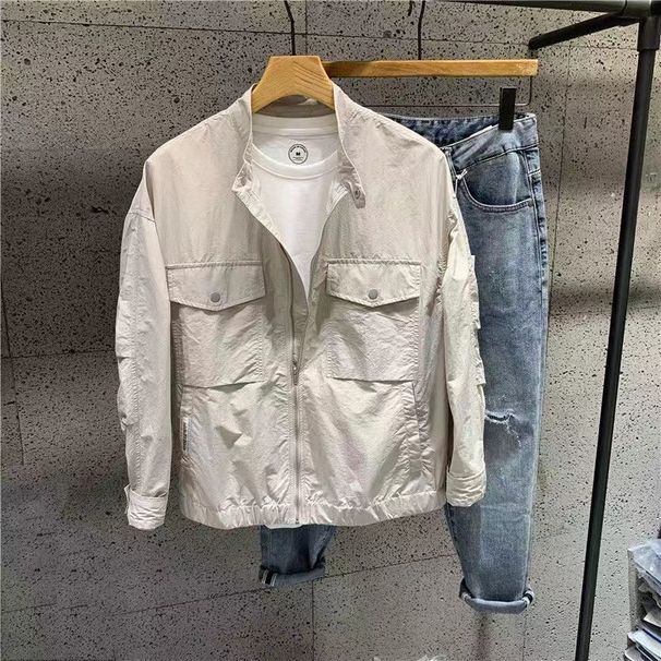 Thin Small Stand Collar Youth Clothing Trendy Men Silm Handsome All-Match Work Sun Protection Jacket Summer_desvips.com