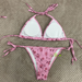 Rose Red Printed Strap Three-Piece Bikini Surfing Swimsuit For Women Hot Girl Sanya Vacation Swimwear_desvips.com