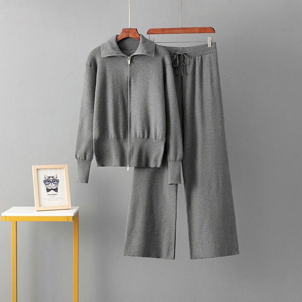 European And American Style Zipper Cardigan 2025 Autumn Winter Coat Knitted Plus Size Two-Piece Set Long Sleeve Top_desvips.com