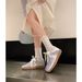 Balletism spring new soft sole satin square head casual versatile de training small white board shoes women_desvips.com