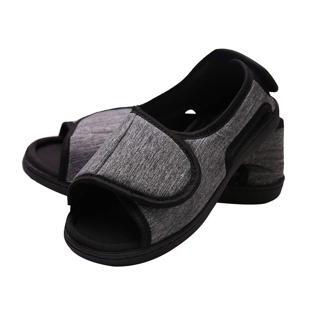 Hook And Loop Fastener Shoes Adjustable Slip-On Edema Footwear Breathable Wide Open Toe Sandals For Swollen Feet_desvips.com