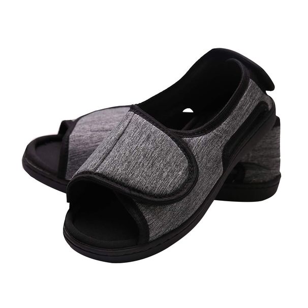 Hook And Loop Fastener Shoes Adjustable Slip-On Edema Footwear Breathable Wide Open Toe Sandals For Swollen Feet_desvips.com