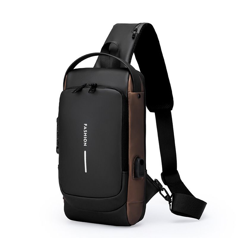 Fashionable Combination Lock Chest Bag - Theft Film Waterproof USB Charging Port Multi-Functional Sports Shoulder Crossbody_desvips.com