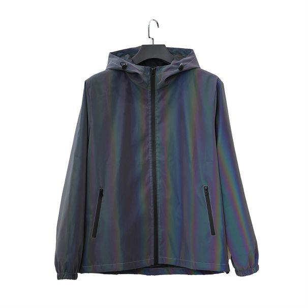 Men Reflective Jacket Gradient Colorful Hip-hop Streetwear Night Outdoor Hooded Windproof Coats Fashion Dance Skateboard_desvips.com