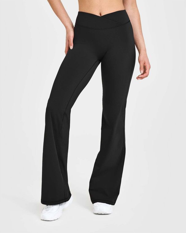 001 ONERACTIVE Cross Waist Yoga Flared Nude Feel Slimming Fitness Leggings Running Casual Wide Leg Long Pants_desvips.com