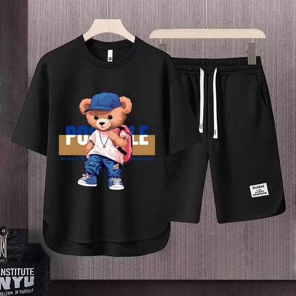 Men's Clothing 2024 Waffle Casual Summer Suit Men's Loose Teen Short sleeved T shirt Shorts Handsome Two piece Suit_desvips.com