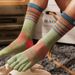 5 Pairs/lot Cotton Men's Sports Split Toe Absorb Sweat Prevent Odor Autumn Towel Base Terry Long Tube Five Finger Socks_desvips.com
