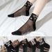Stockings Short Versatile Breathable Spring Summer Cotton Sole Socks Durable Transparent Crystal Thin Cute Striped Bear_desvips.com