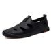 Breathable sandals, trendy new 2024 summer bean perforated leather shoes, soft leather, men's beach versatile,_desvips.com