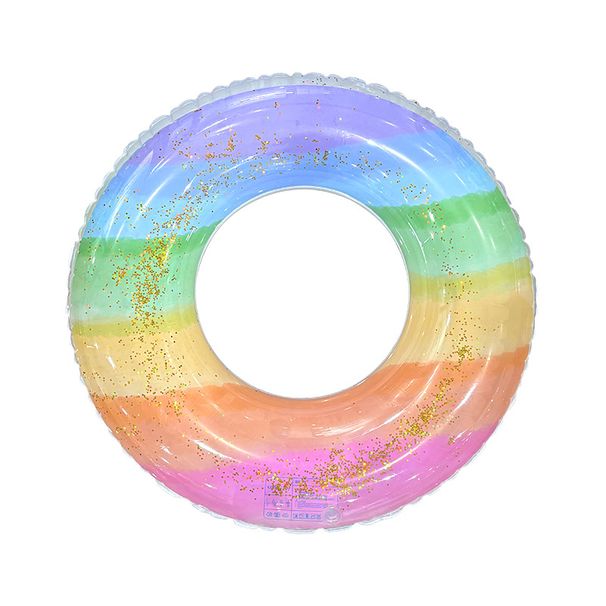 Inflatable Pool Float - Eco-Friendly Thickened PVC With Glitter & Rainbow Colors (Beginner Adult Swim Ring High Buoyancy For Water Play)_desvips.com