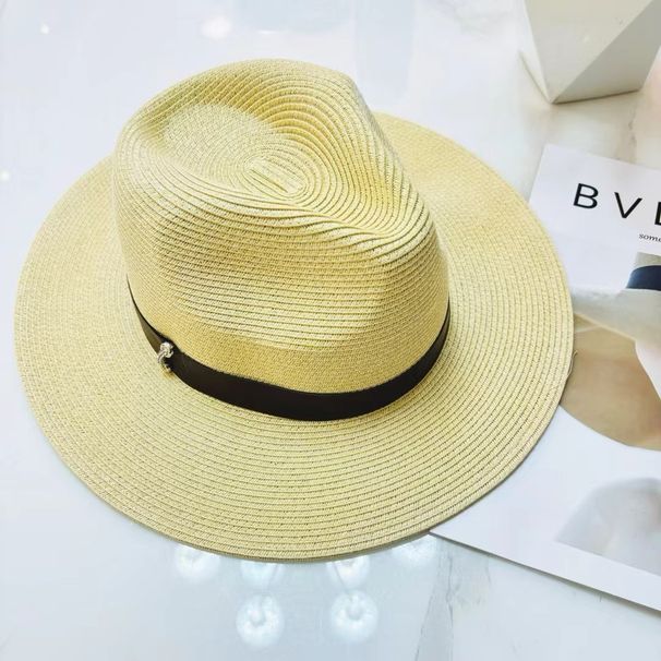 Summer Beach Vacation Straw Panama Cowboy Unisex Sun Protection Hat, Wide-brimmed Jazz Retro Fedora_desvips.com