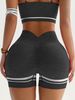 Women's Slim Fit V Waist Hip Lifting Seamless Color Block Yoga Shorts Spring Summer Running Sports Fitness Three Point Pants_desvips.com