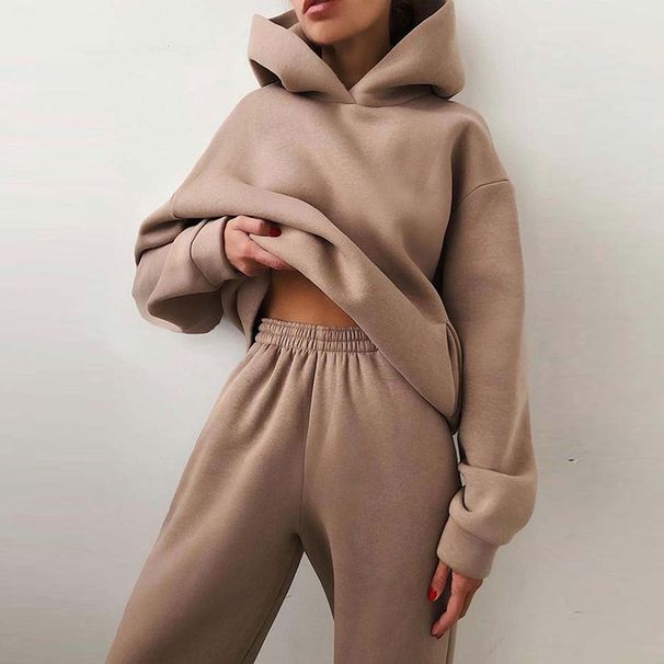 Women's Clothing sweatshirt set solid color casual fashion sports trousers two piece drop shipping_desvips.com