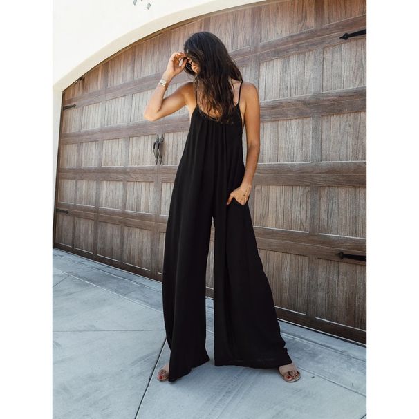 Women's Clothing Sexy V-neck halter loose jumpsuit home casual holiday style jumpsuit woman_desvips.com