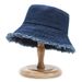 Japanese And Korean Style Vintage Frayed Edge Sun Protection Simple Washed Outdoor Versatile Denim Fisherman Hat_desvips.com