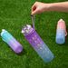 Gradient color frosted plastic sports cup portable rope portable fitness sports water bottle bouncing straw space cup_desvips.com