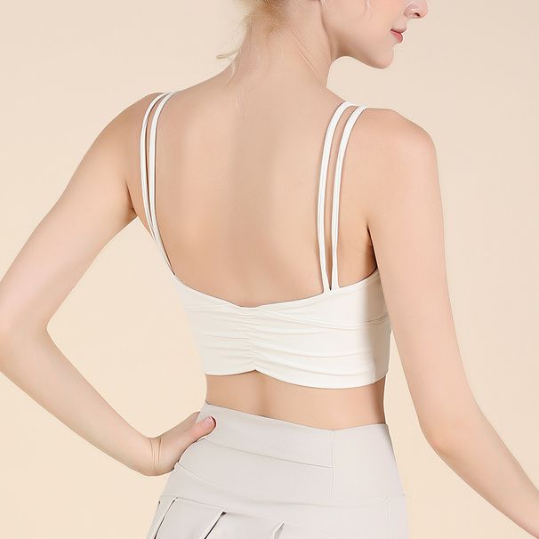Spring Summer New Thin Strap Ruched Back Sports For Women Running Fitness Shockproof Side Support Pilates Bra_desvips.com
