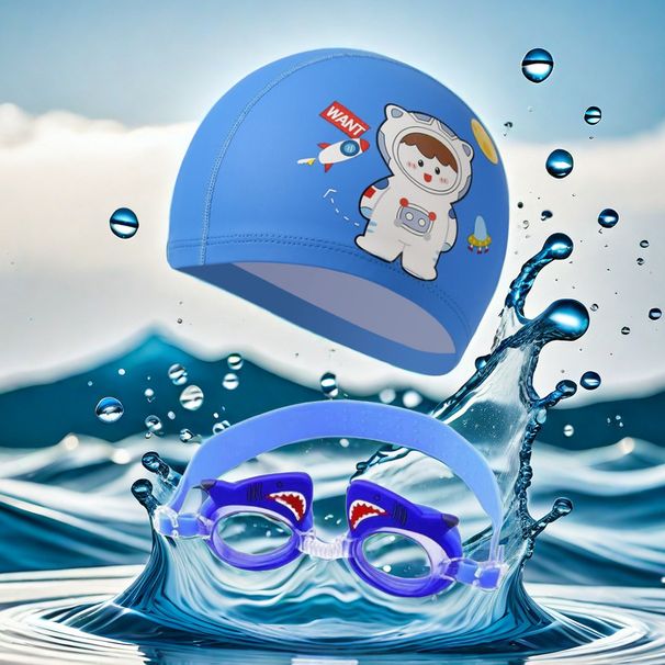 Cute Swimming Anti-fog Children's Swimming Goggles Learning Swimming Glasses Swimming Cap Combination Cartoon Glasses With Adjustable_desvips.com