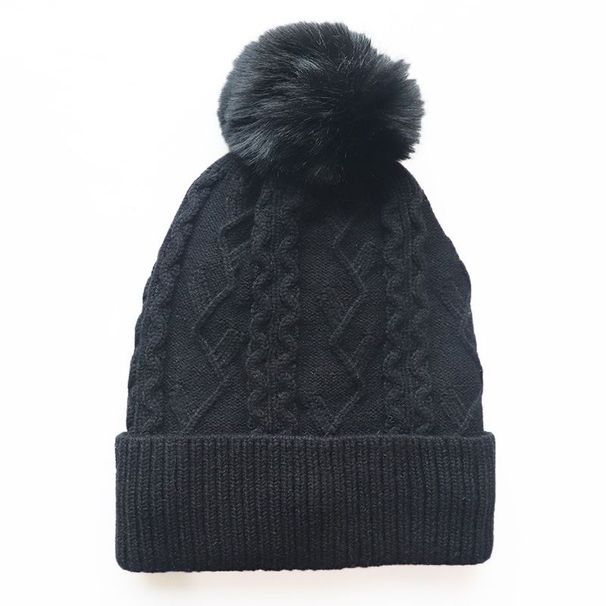 New Style Jacquard With Ball, Fleece-Lined Thickened, Autumn And Winter Warm Knitted Hat, Cold Weather Hat_desvips.com