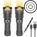 Tactical Flashlight, Strong Light, USB Rechargeable, High-brightness Search, Adjustable Focus, Bracket Flashlight, Yellow Light,_desvips.com