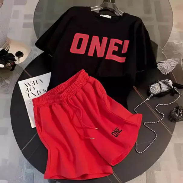 European Style Trendy Brand Casual Sports Suit For Women Summer 2024 New Plus Size Short Sleeve Age-Reducing Shorts_desvips.com