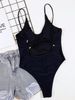 Bikini solid color women's one-piece swimsuit one-piece swimsuit _desvips.com
