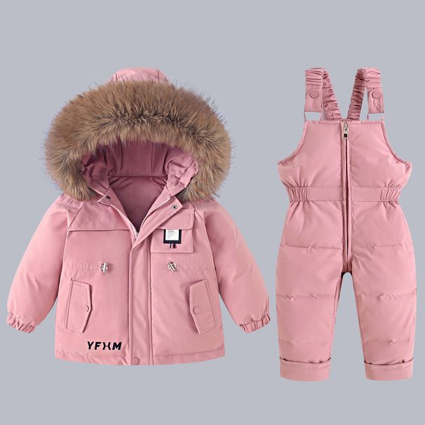 Warm Winter Snowsuit For Toddlers - Insulated Waterproof Ski Outfit With Hood, Two-Piece Set For Girls (80-120cm, Black/Red/Blue/Pink/Beige)_desvips.com