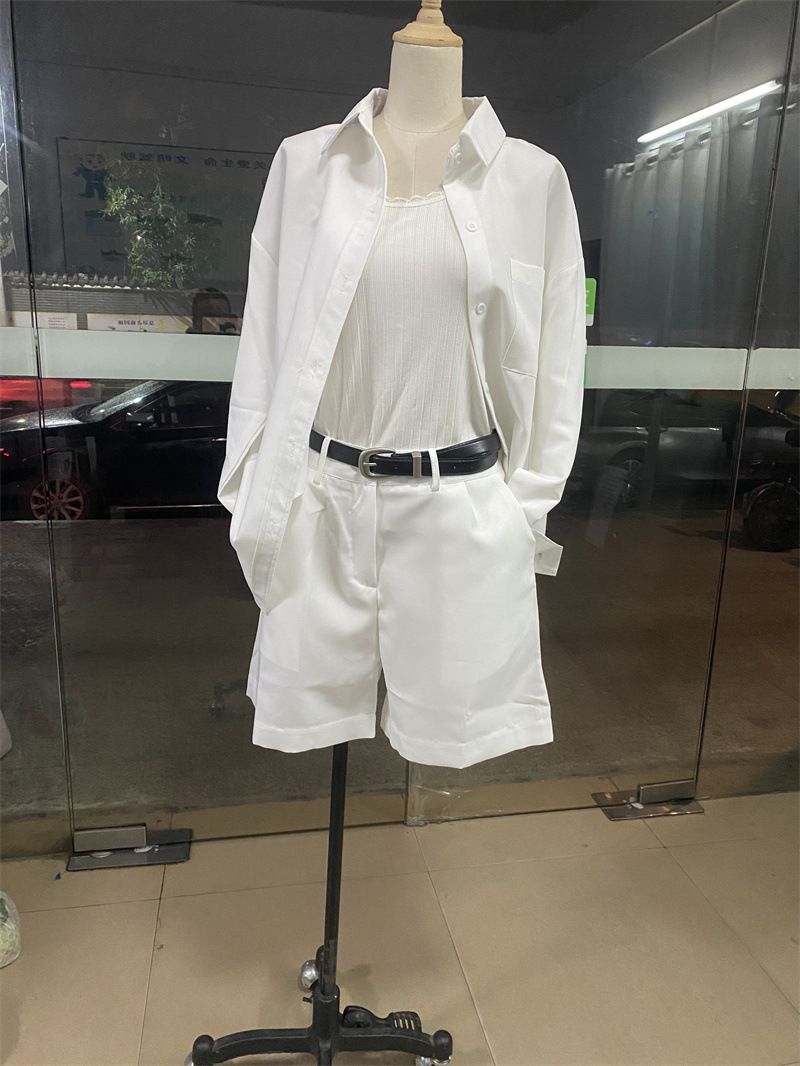 women's clothing 2024 new solid color fashionable casual long-sleeved shirts, belts and shorts women's suits_desvips.com