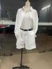 2024 New Solid Color Fashion Casual Long Sleeved Shirt Belt Shorts Women's Set_desvips.com